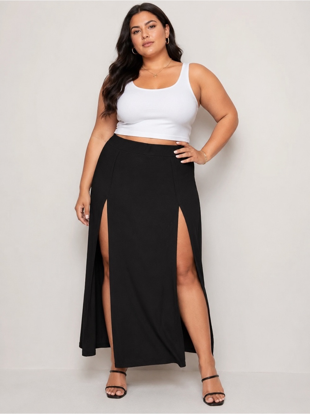 SHEIN Curve Black Double Slit Maxi Skirt | Size 1XL